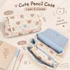 Bear Printed Pencil Pouch Button-closure Pencil Case Cute Pen Bag  School Supplies