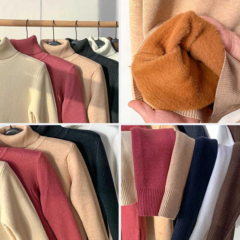 Suéter de invierno con cuello de tortuga para mujer, Jersey de punto grueso y cálido para mujer, Jersey de punto básico suelto