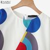 ZANZEA Women Casual Round Neck Loose Half Sleeve Print Blouse