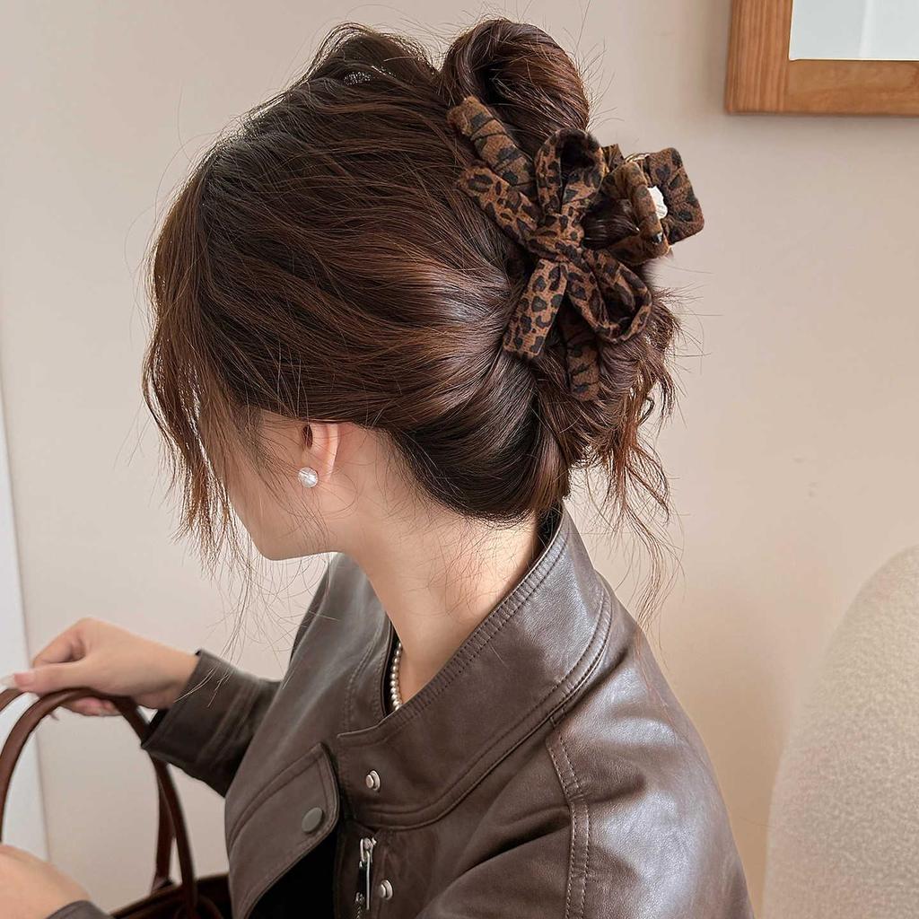 2025 High-End Women's Leopard Print Bow Claw Clip for Updos