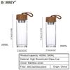BORREY 450Ml Bottiglia da tè Bottiglia d'acqua in vetro con filtro Bottiglia d'acqua sportiva in vetro Coperchio in bambù Bicchieri da ufficio Bottiglia d'acqua