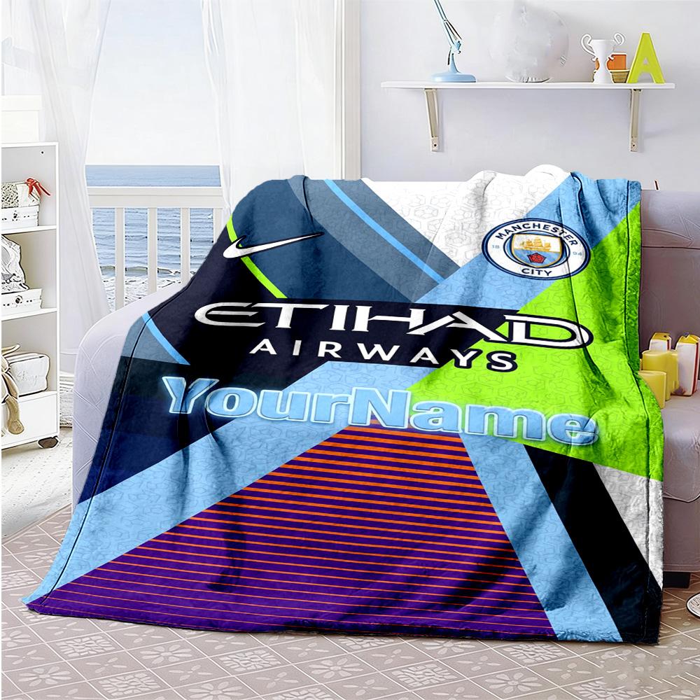Manchester City Customize Text Blanket Gift Customizable Blanket Durable Comfort Great for Office Bedding Living Room Livingroom for All Occasions