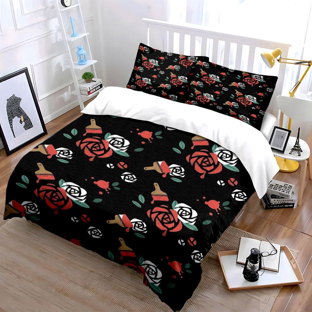 "Rose & Brush Pattern Bedding Set" Bedding Duvet Cover Set Duvet Cover Pillowcases (1 * Duvet Cover 2 * Pillowcases, Without Duvet Insert)