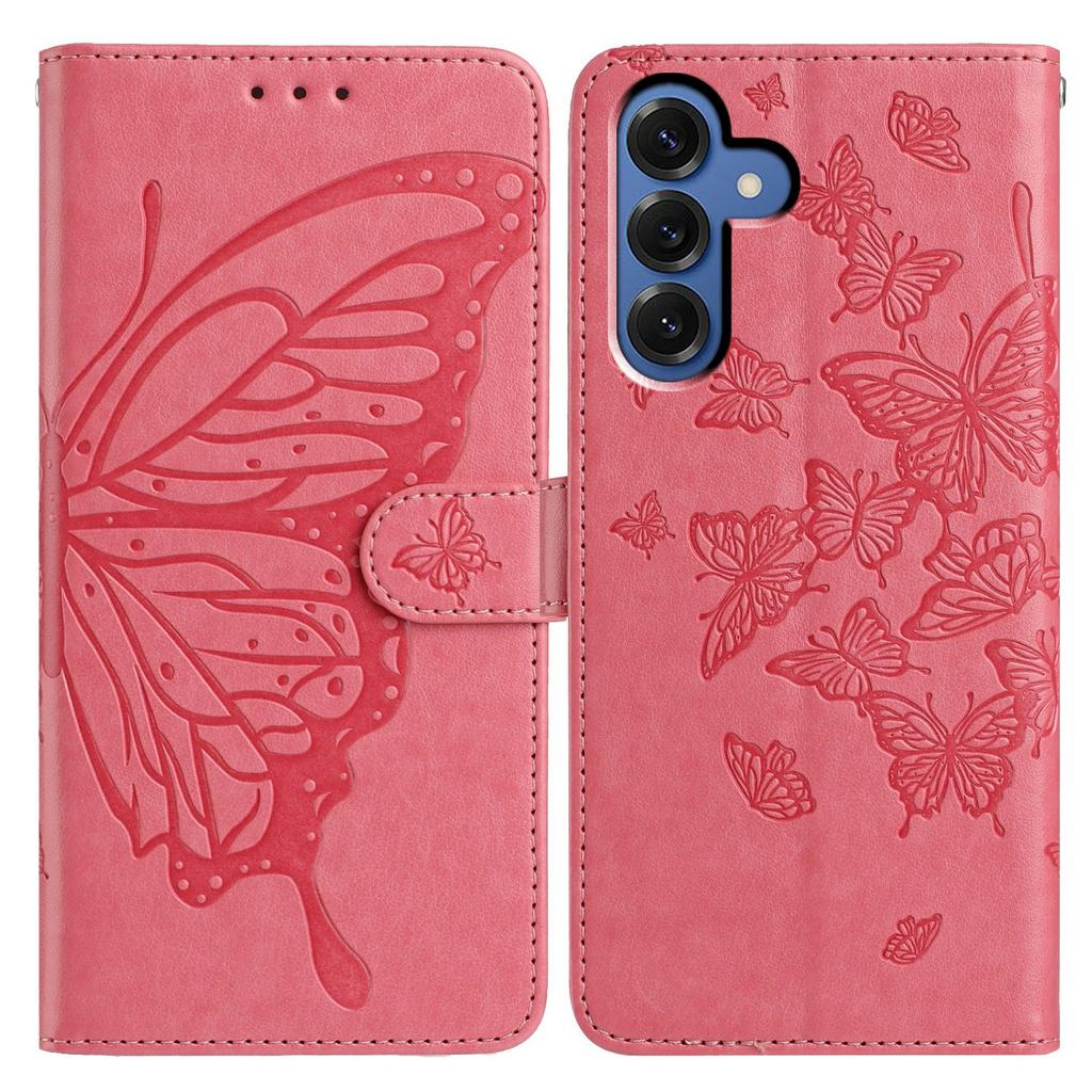 For Samsung Galaxy S25 Case Butterfly Imprinted Wallet Stand PU Leather Flip Phone Cover with Strap