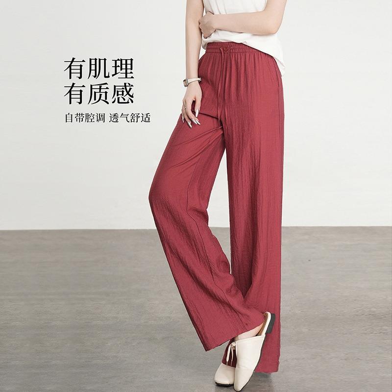 Ice silk linen wide-leg pants women's summer thin new lazy Yamamoto pants high-waisted cotton and linen straight-leg pants