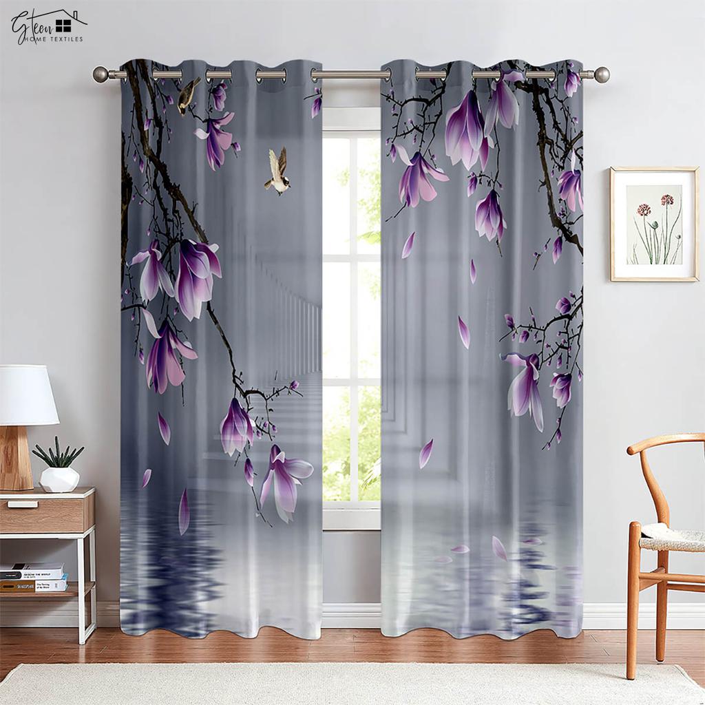 Tende stampate in 3D con fiori in stile cinese, bellissime rose, margherite, gigli, magnolie, per camera da letto e soggiorno, facili da lavare.