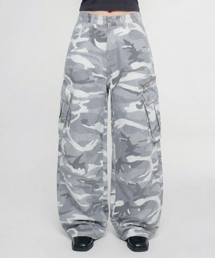 CHICKS Pantaloni Larghi Utility Camo Urbano Grigio Chiaro