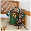 Fashion High Luxury Women's Bucket Bags Cute Cartoon Bear Letter Embossed Cylinder Messenger Bag with Exquisite Pendant Ladies Single Shoulder Bags