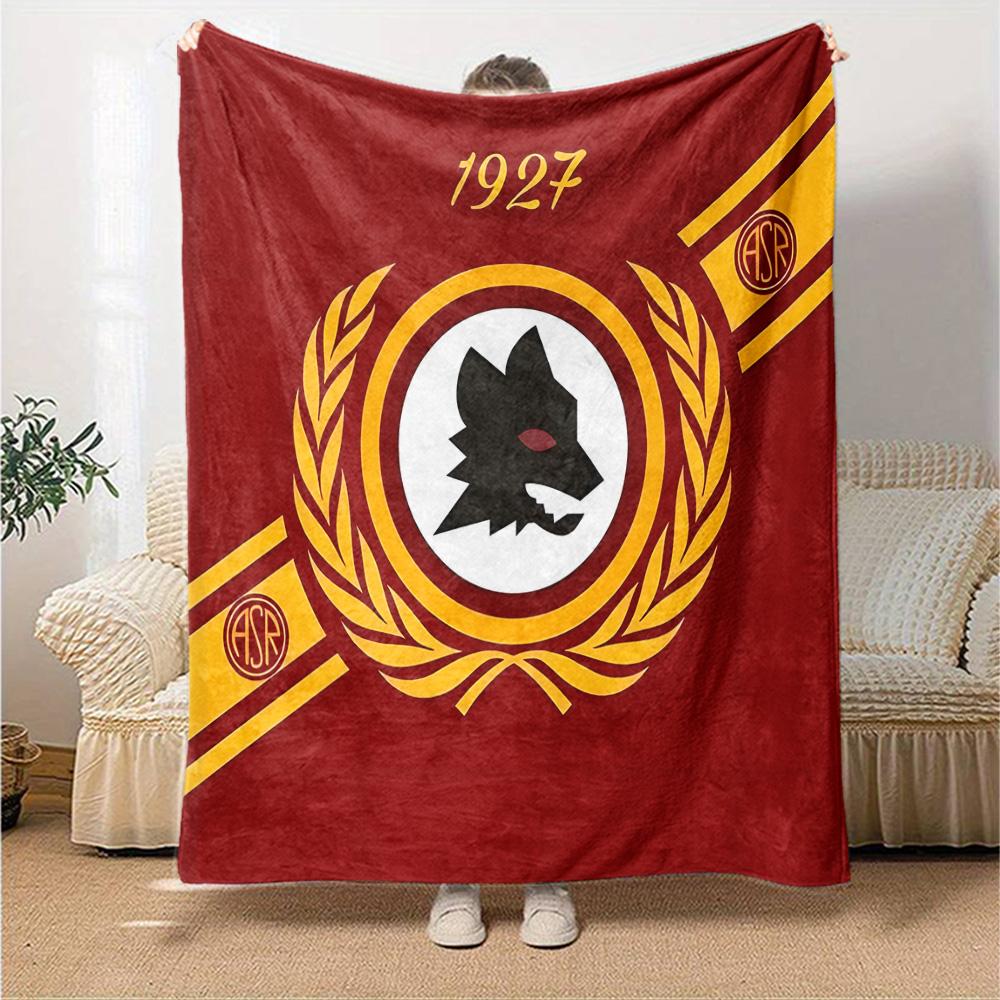 Coperta in Flanella con Emblema AS Roma, Morbido Poliestere, Design Moderno, Per Tutte le Stagioni, per Campeggio, Viaggi, Regali per Feste o Compleanni