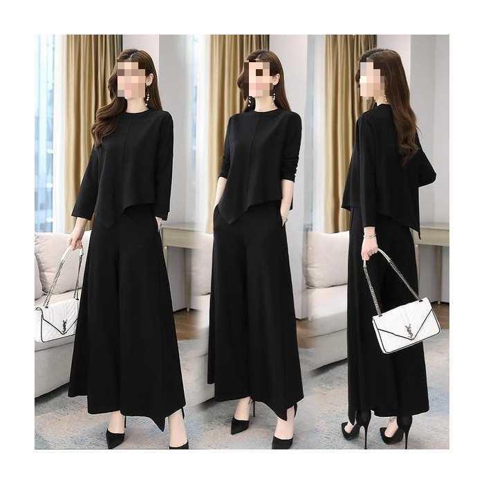 2026 Spring/Autumn Women's Slimming Wide-Leg Pants Skirt Suit - Age-Reducing, Tummy-Concealing, Stylish Two-Piece Set