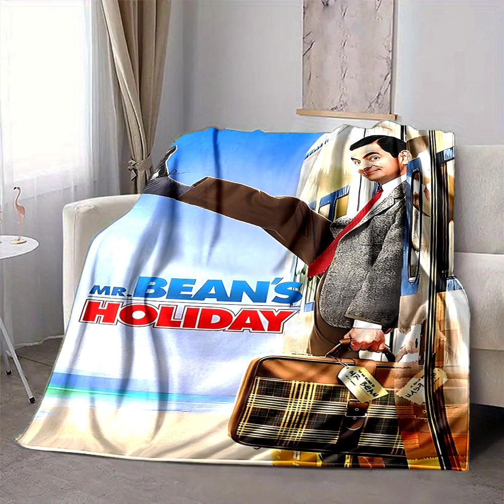 1pc Holiday Travel Bean Mr. Flannel Throw Blanket HD Printed Lightweight Soft Warm All Season Blanket for Sofa, Bed, Travel, Camping Machine Washable