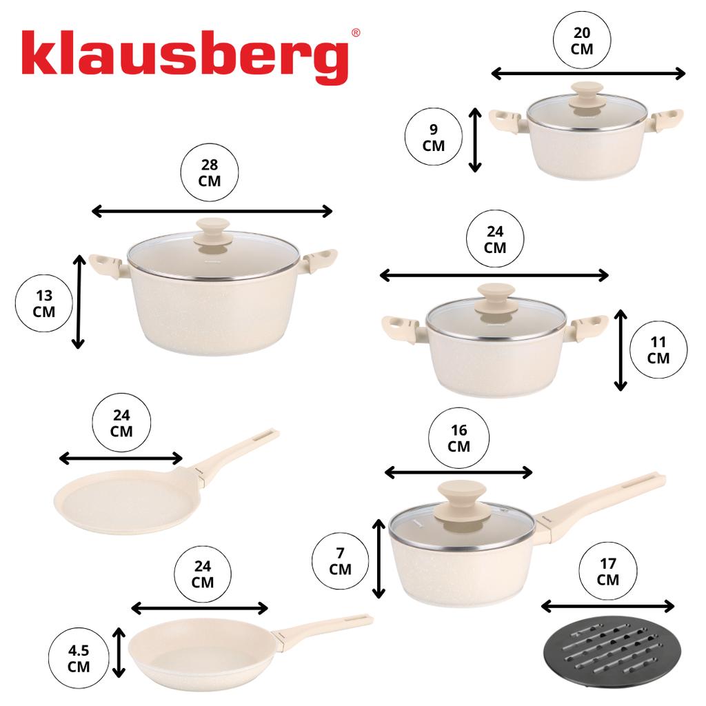 Komplet garnków z marmurkową powłoką nieprzywierającą 12-ele KLAUSBERG KB-7884