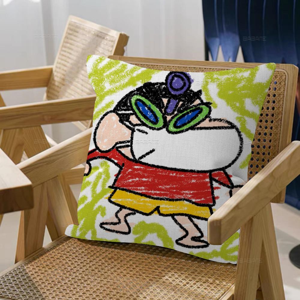 Watercolor Crayon Shin-chan Cushion Cover Car Throw Pillow Case For Sofa Car Christmas Gift 40x40cm 45x45cm