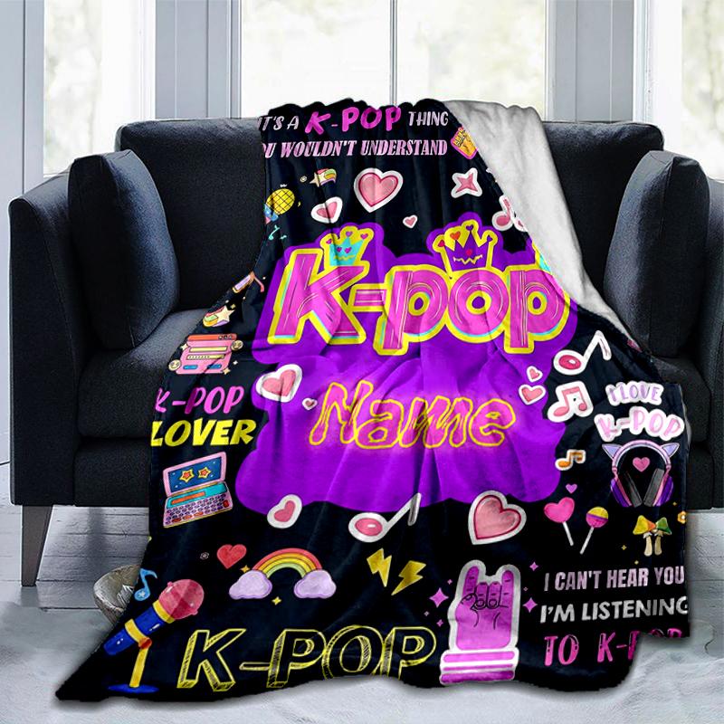 1PC Custom Name K-Pop Music Love Flannel Blankets Patterns Throw Blanket All-Season Soft Gift for Couch, Bed, Camping Gifts