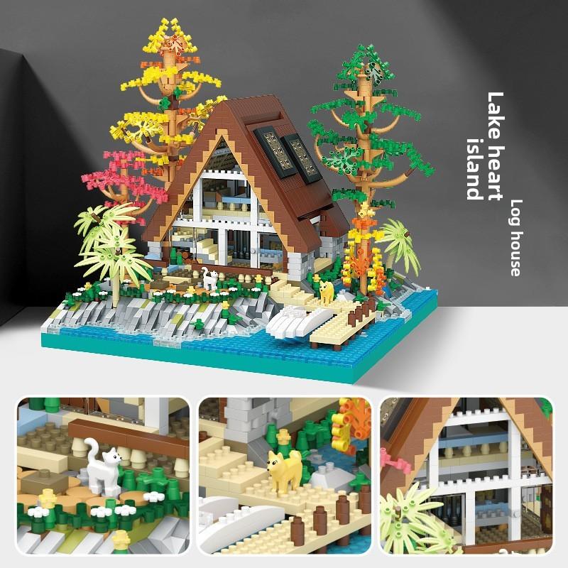 Center Lake Creative Wooden House Scene Assembly Building Block Model Toy Gift