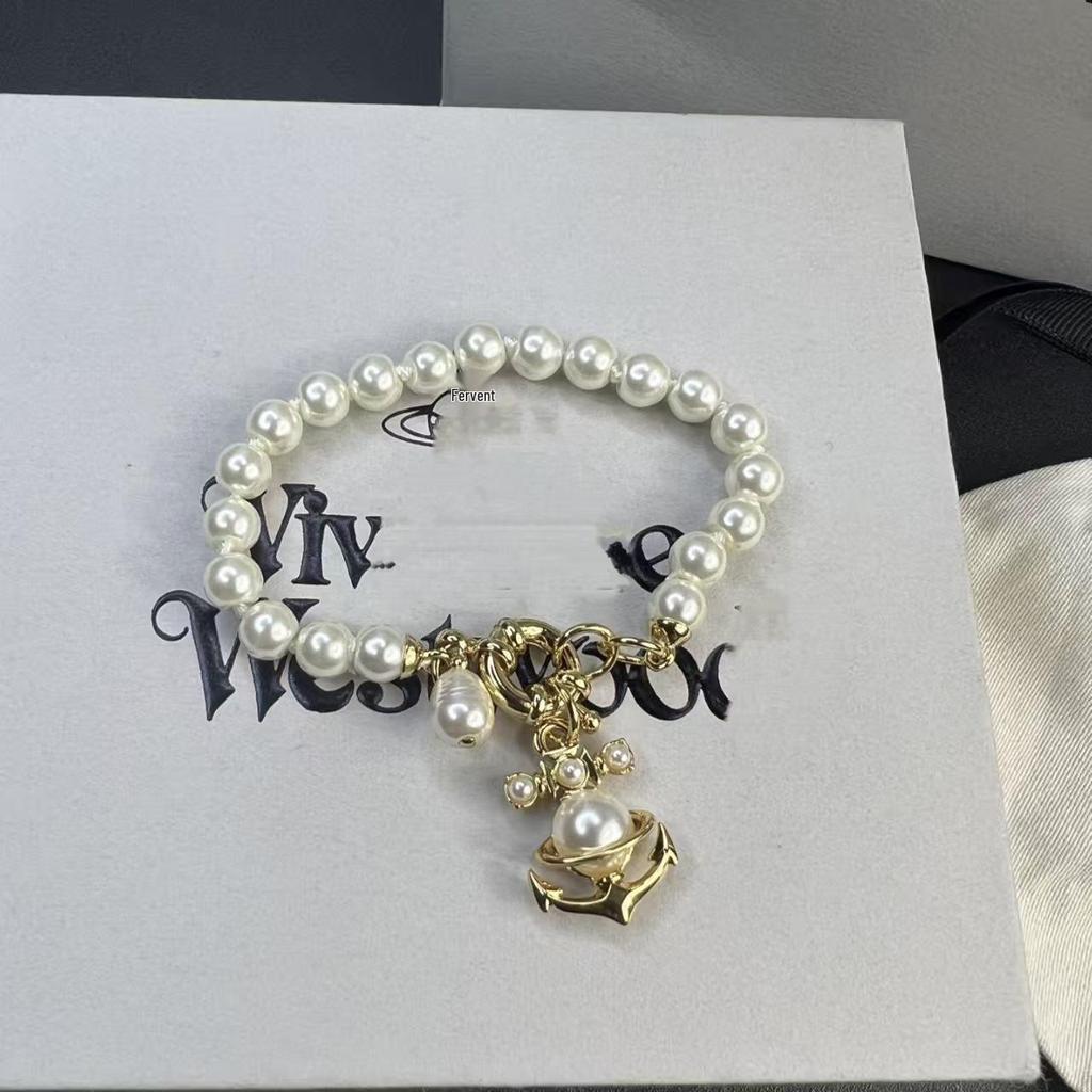 Empress Dowager Saturn Pearl Necklace, Bracelet, and Earrings Set: Light Luxury Punk Clavicle Chain for Women