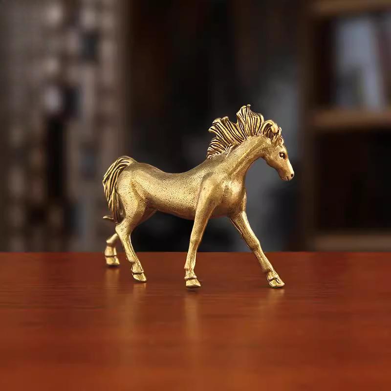 Creative Brass Small Retro Horse Shape Ornament, Micro Landscape Tea Pet Indoor Desktop Decoration Metal Crafts Accessories, 1Pc