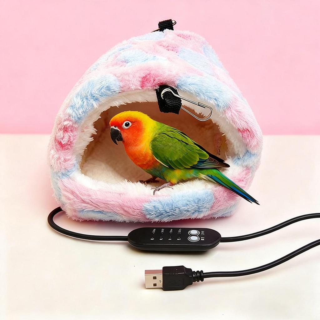 Heated Bird House Plush Nest Hammock Bird Bed Warmer for Lovebird Conure Canary Bunny Guinea Chinchilla Parakeet Cockatiel
