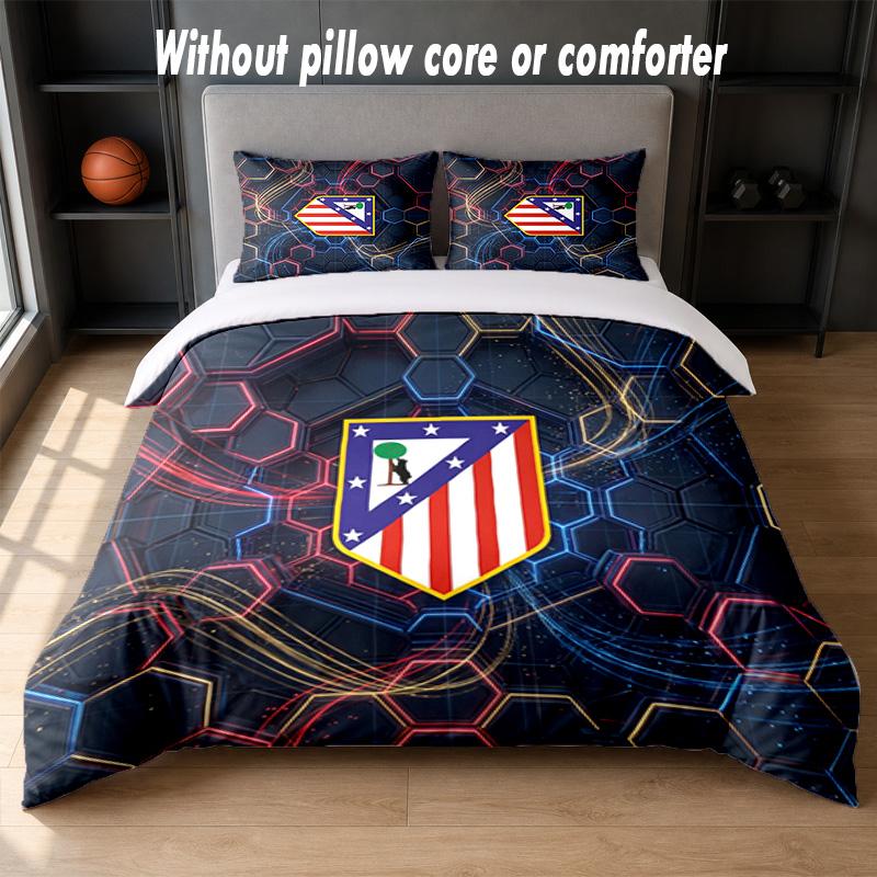 Set Biancheria da Letto Design Atletico Madrid 1 Copripiumino + 2 Federe Morbido Traspirante Biancheria da Letto per la Casa