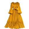Retro Lantern A- Line Pleated Elegance Large Swing Dress