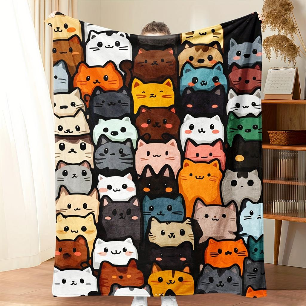 Cute cartoon cat pattern Flannel printed blanket suitable for all seasons suitable for living room office sofa and travel