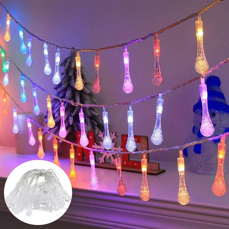 Battery Box Powered LED Water Drop String Lights 80/40/20/10LED Christmas Garland Wedding Birthday Party Fairy Room Decor