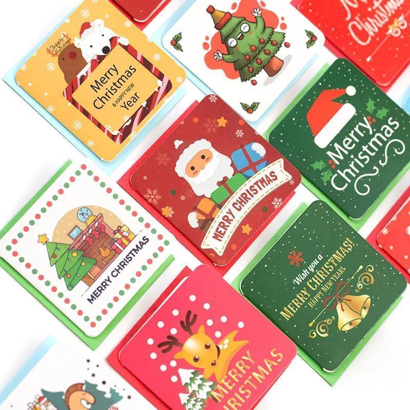 24Pcs/lot Christmas Greeting Card Kids Mini Christmas Blessing Greeting Cards Envelope New Year Postcard Gift Card Xmas Party