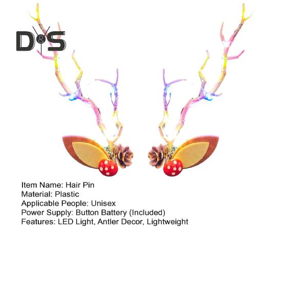 1 Pair Hair Pins LED Light Antler Decor Luminous Hair Clips Lightweight Easy To Wear Hairpins Christmas Hair Accessories