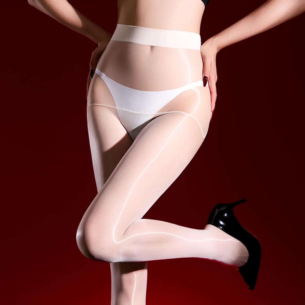 Women 1D Thin Open Crotch Seamless Pantyhose Oil Shiny Elastic Tights Yoga Shaping Maid Stocking Slim Leggings Plus Size