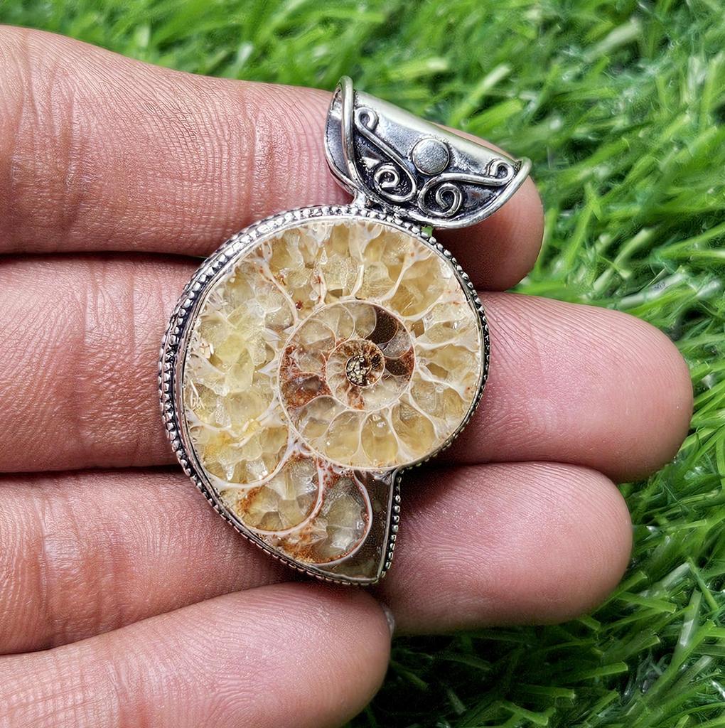 Natural Ammonite Fossil Pendant 925 Sterling Silver Pendant Fossil Pendant Gift for Her