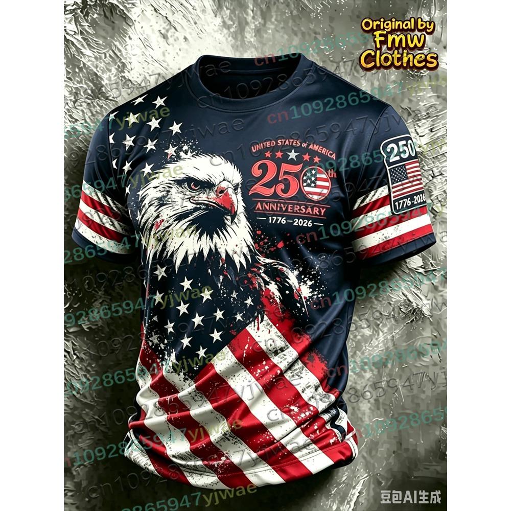 America 250th Anniversary 3D Print Mens TShirt USA Flag 1776–2026 Patriotic American Independence Day Apparel Fourth Of July Top
