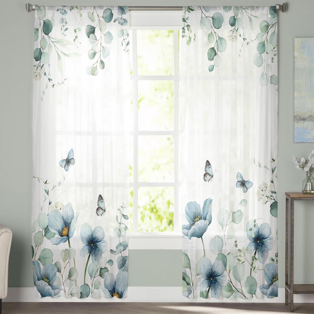 Eukaliptus tulipan motyl kwiat stokrotka liść przezroczyste zasłony sypialnia salon woalowe zasłony okienne tiulowe zasłony dla dzieci pokój