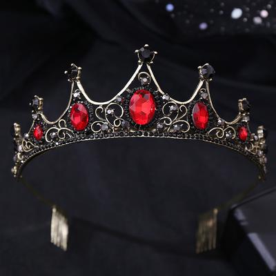 Accesorio clásico para el cabello de boda, peineta retro con diamantes de imitación negros, corona nupcial barroca roja.
