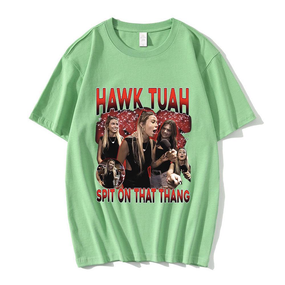 Hawk Tuah Spit On That Thang Funny Girls Meme Graphic TShirt Unisex Women Casual Cotton Oversized Short Sleeve Tshirts Streetwear