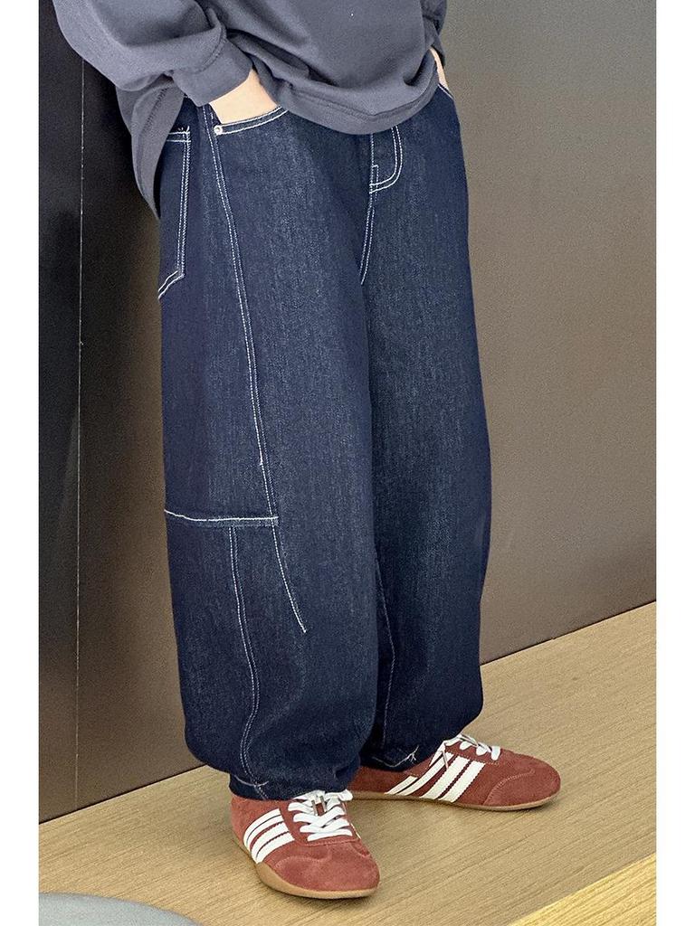 2025 Chłopięce Jesienne Jeansy w Koreańskim Stylu o Luźnym Kroju z Prostą Nogawką