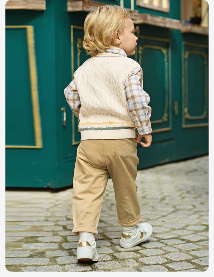 David Bella Boys' Pure Cotton Vest Spring Clothes New Children's Sweater Vest College Style Anti Static Shoulder