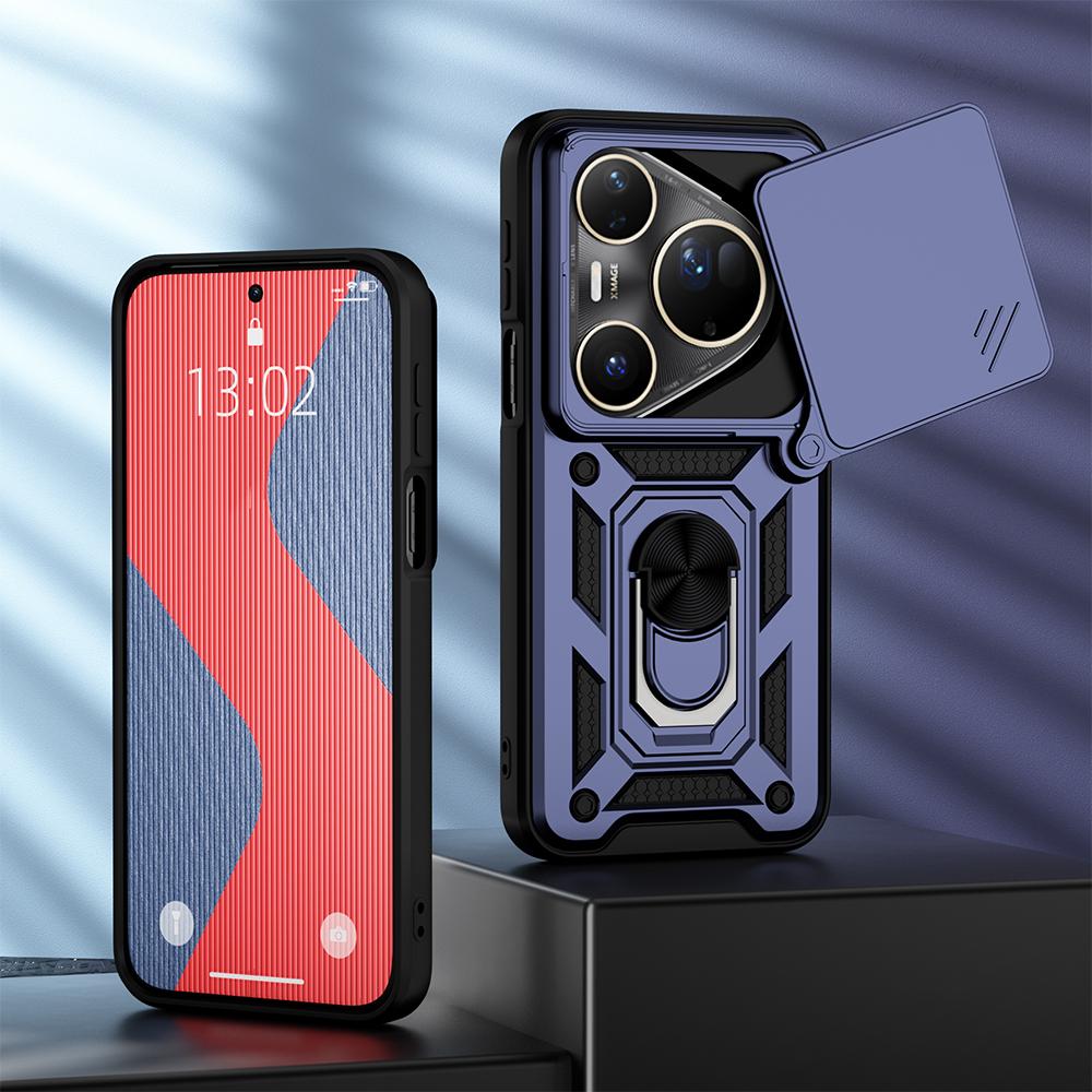 KEYSION Shockproof Case for Huawei Pura 80 Ultra Slide Camera Lens Protection Ring Stand Phone Cover for Huawei Pura 80 80 Pro