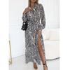 Fashion Style Autumn New Arrival Fashion Commuter Ol Lapel Single Breasted Zebra Pattern Split Long Sleeve Dress Long Dress for Women