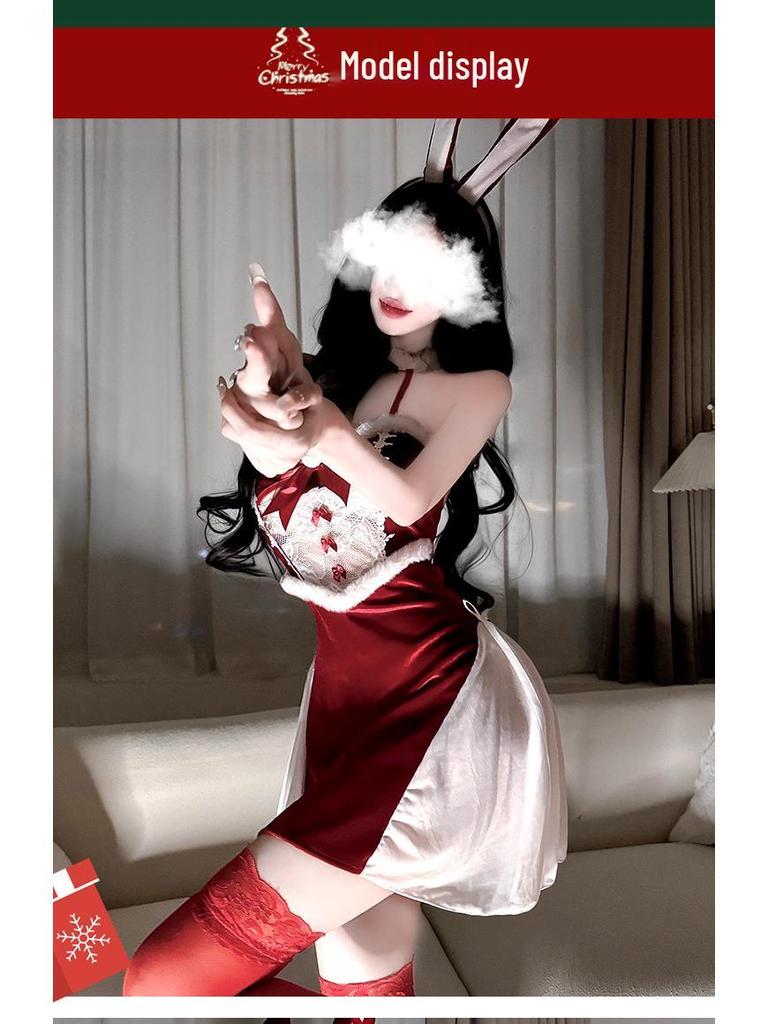 Christmas Bunny Girl Lingerie Costume: Backless Role Play Nightwear Dress