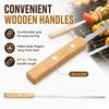 IMEEA Stainless Steel BBQ with Wooden Flat Long for and Outdoor with Storage Skewers, 10-Piece Set, 60cm, Handles, Design, Skewers, BBQ, Camping,