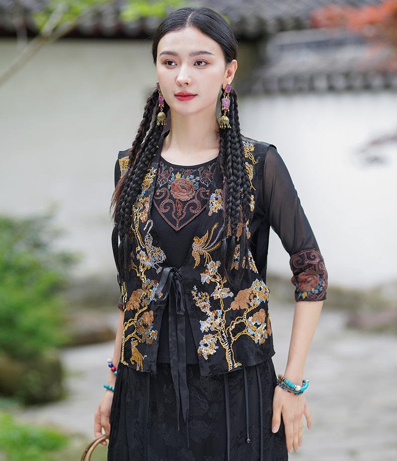 Spring/Summer 2025 Women's Retro Ethnic Embroidered Floral Elastic Waist Long Midi Skirt