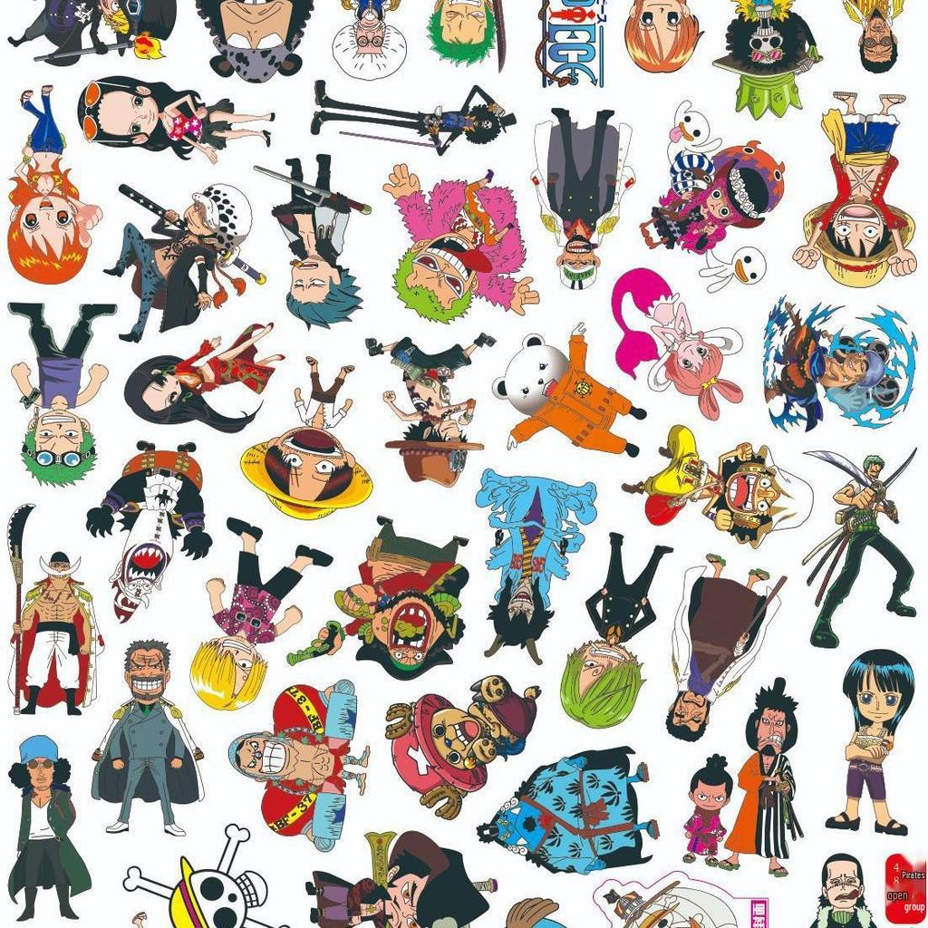 100 Black & White One Piece Graffiti Stickers: Cartoon 2D Decorative Stickers for Phones, Luggage, Water Bottles.