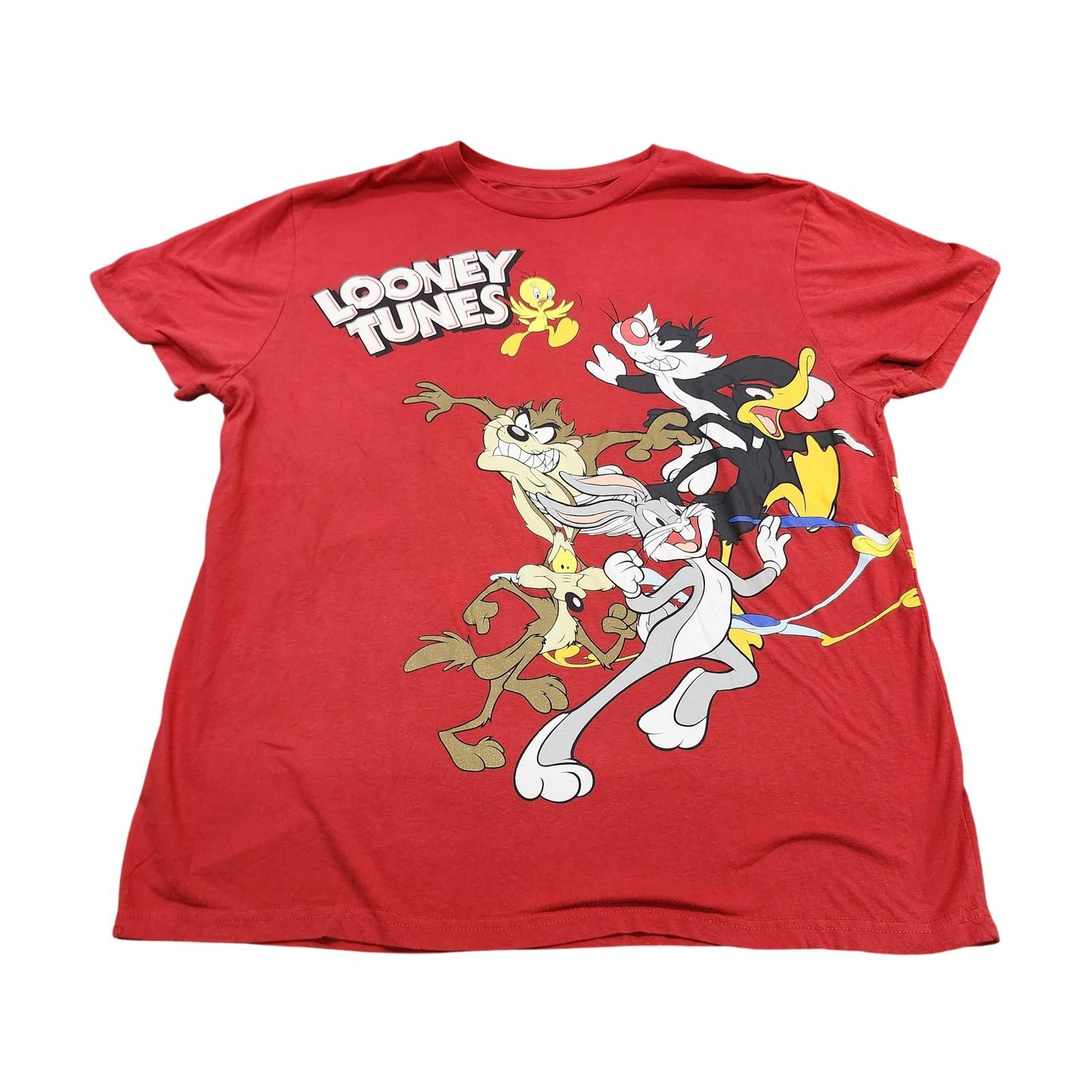 Looney Tunes Shirt Mens 2XL Red Character Graphic Tee Bugs Bunny Tagless Cartoon Unisex T-Shirt M