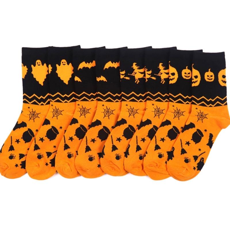 Comfortable Cotton Crew Socks with Spooky Ghostly Pumpkin Pattern for Halloween Festivities Middle Tube Calf Socks