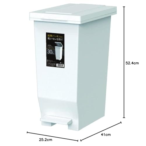 Asvel Evan MP Airtight Pedal Trash Can with Lid, 30L, White, Prevents Odor Leaks, A6301