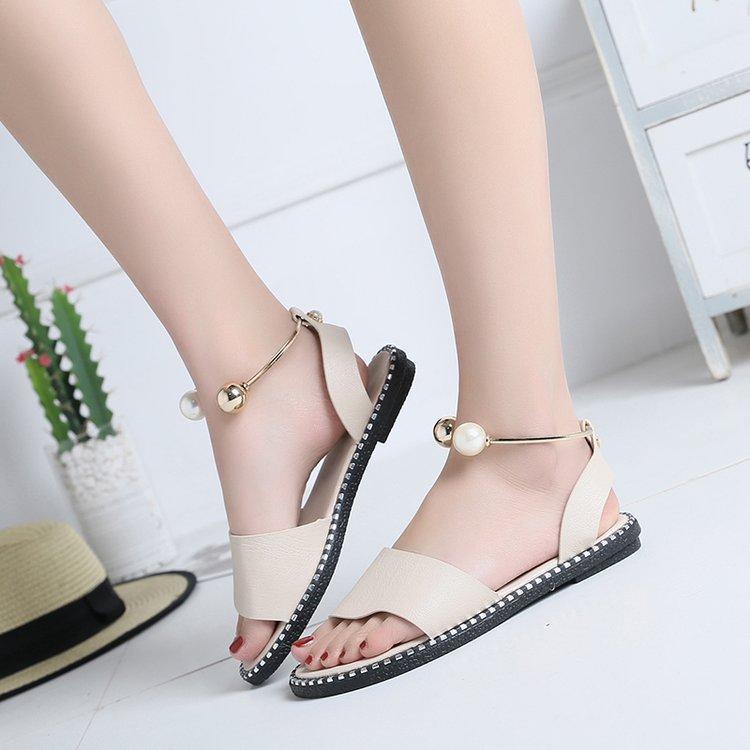 Fashion New Summer Women Beaded Pearly Sandals Slippers Shoes Ladies Flats Sandals Flip Flop Casual Flat Slingback Sandals Shoes 2025