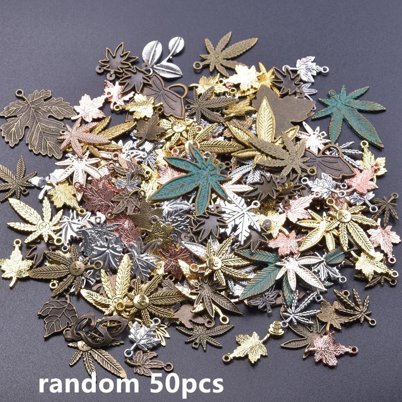 Vintage Metal Plant Leaves DIY Charms For Jewelry Making Supplies Bulk 10/20/30/50pcs Random Mix Charm Pendant Handmade Bracelet