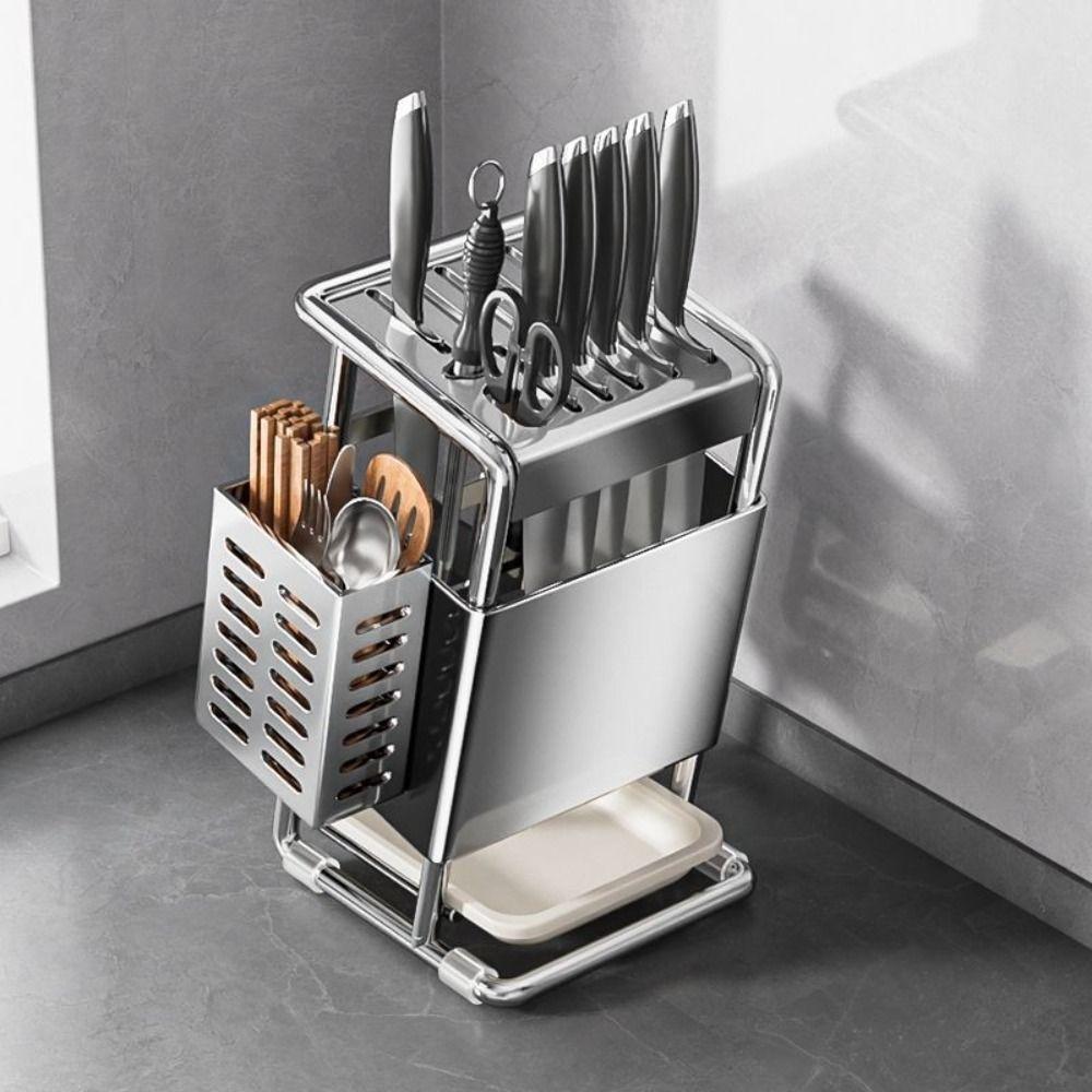 Multifunctional Kitchen Utensil Organizer Drain Tray Tool Storage Rack Cutter Holder  Household