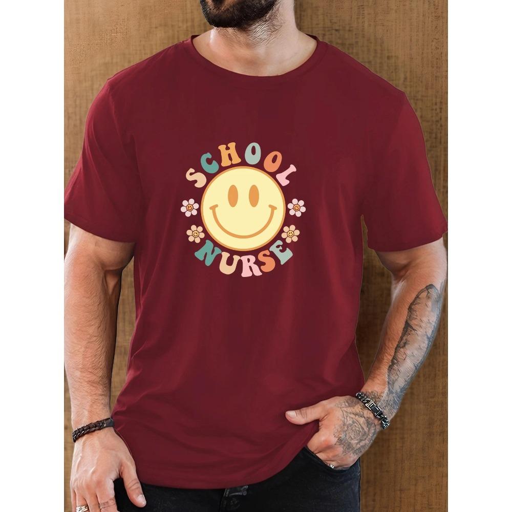 Male School Nurse Pattern Summer Casual Crew Neck Short T-Shirt
