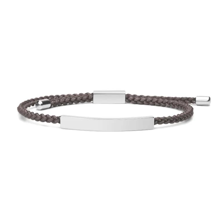 Stainless Steel Accessories and 2mm Adjustable Braided Rope Custom LOGO Men Bracelet